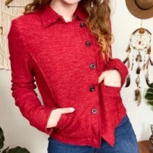 FREE PEOPLE Jacket Military SCRUNCH SERGEANT Top Sweater Coat Red Size Large